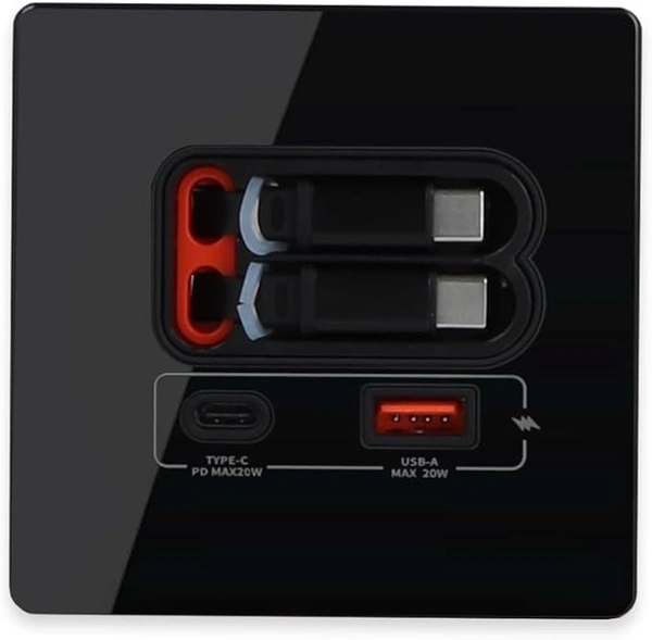 Recessed USB Retractable Extension Socket - Glass Black