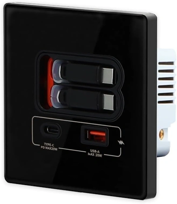 Recessed USB Retractable Extension Socket - Glass Black