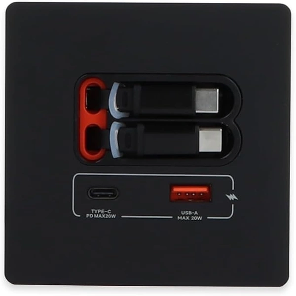 Recessed USB Retractable Extension Socket - Black