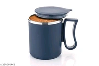 Unbreakable Tea & Coffee Plastic Milk Mug with Lid Style  - Free, Black