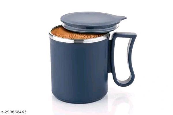 Unbreakable Tea & Coffee Plastic Milk Mug with Lid Style  - Free, Black