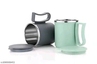 Unbreakable Tea & Coffee Plastic Milk Mug with Lid Style  - Free, Black