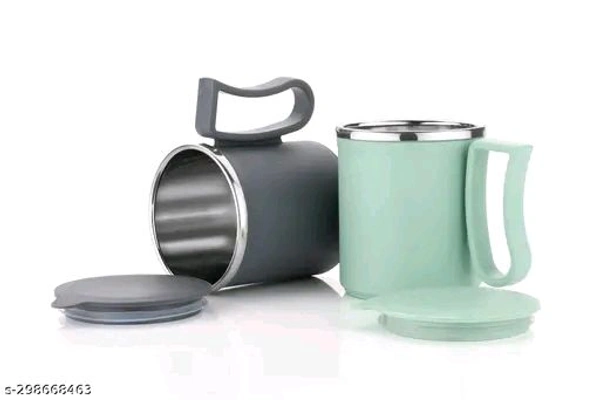 Unbreakable Tea & Coffee Plastic Milk Mug with Lid Style  - Free, Black