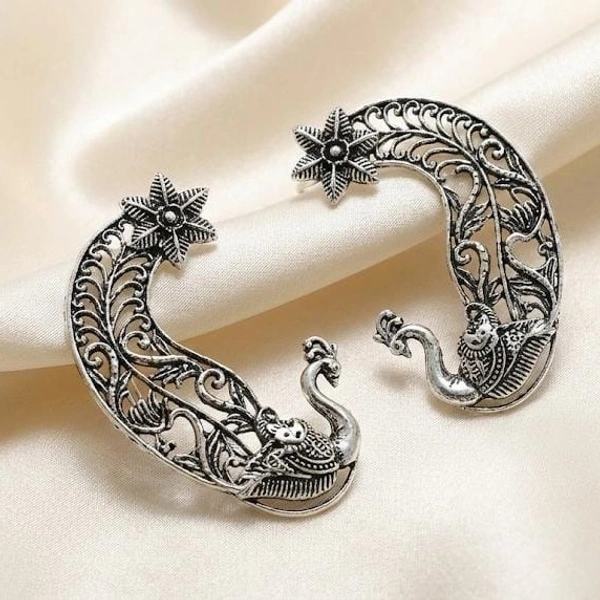Silver peacock earcuff