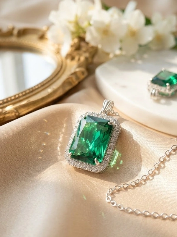 Green with silver chain 
