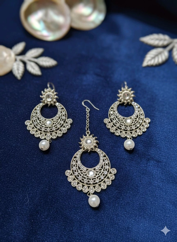 Silver Earrings Mangtika Set 