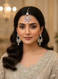 Silver Earrings Mangtika Set 