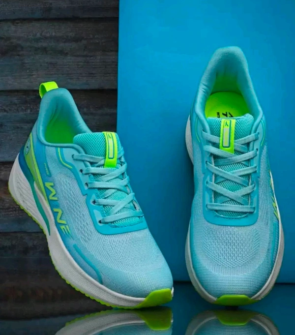 stylish light blue and neon green running or sports shoes - 5