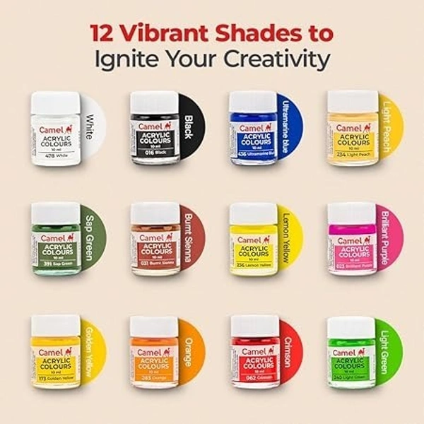 Camel Acrylic Ultra Colour – 12 Rich Shades (10ml each)