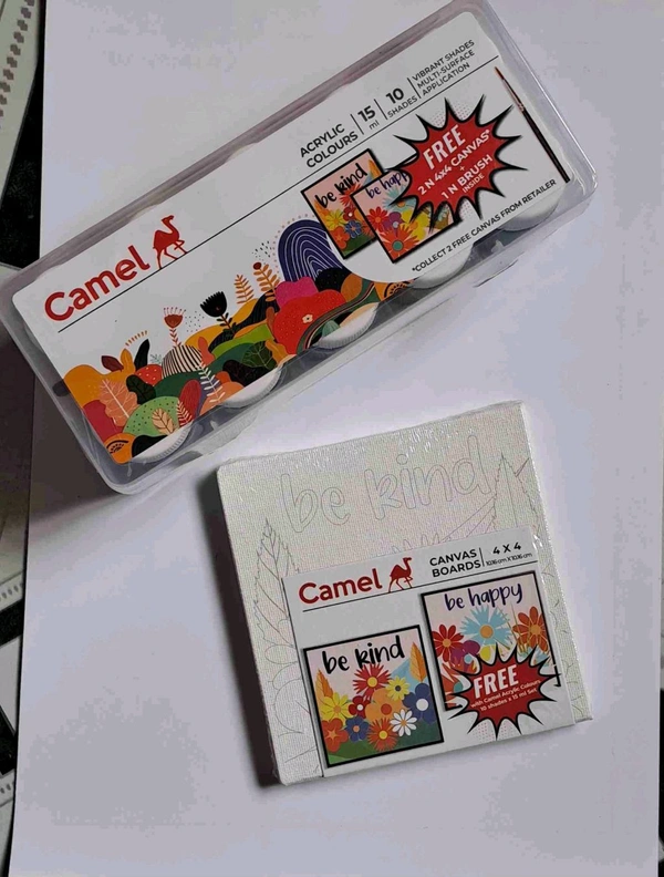 Camel Acrylic Ultra Colour & 2 Canvas ( 2" X 2" – 12 Rich Shades (15ml each) 
