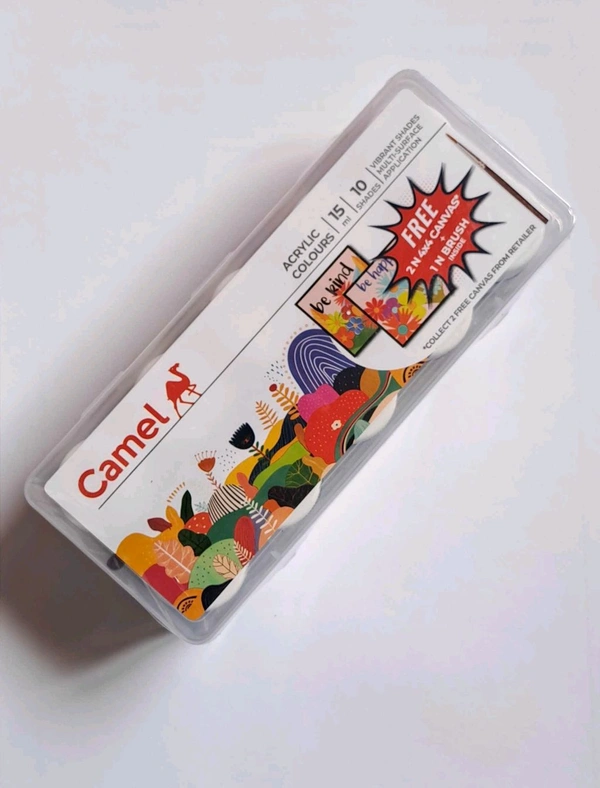 Camel Acrylic Ultra Colour & 2 Canvas ( 2" X 2" – 12 Rich Shades (15ml each) 