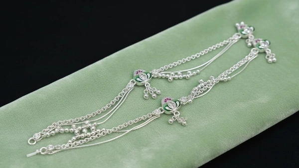 ELEGANT PAN THEMED SILVER PAYAL - Free, Silver-Green