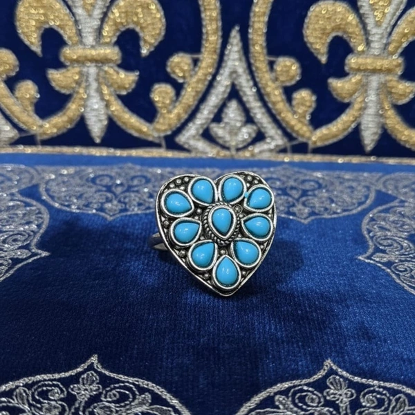 PREMIUM BLUE-SOLITAIRED HEART SILVER BICHHIYA  - Free Size, Silver-Blue