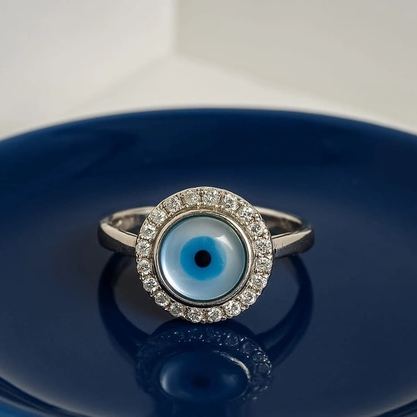 EVIL EYE SOLITAIRE RING - -, SILVER