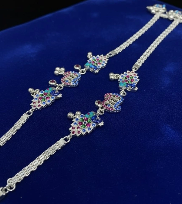 SILVER PEACOCK THEMED PAYAL - Free, Silver-Blue