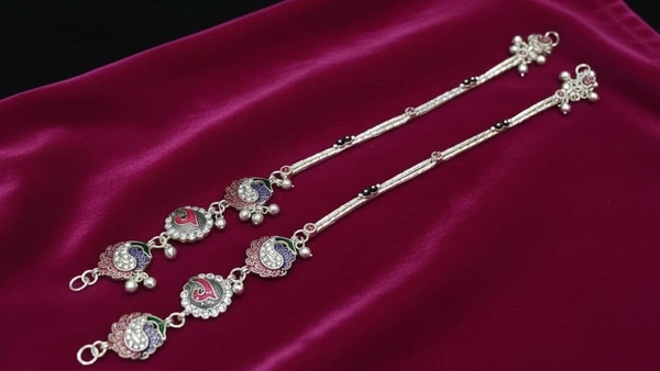 ROYAL SILVER PEACOCK THEMED PAYAL - Free, Silver-Magenta