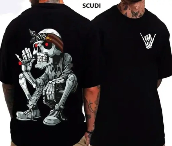 Trendy Black Colour Printed Half-sleeve T-shirts for Men - XL