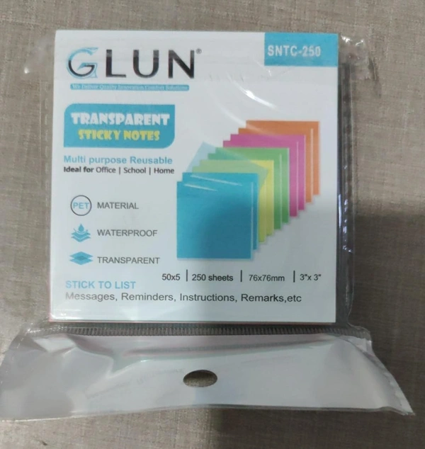 GLUN TRANSPARENT STICKY NOTES 250 SHEETS