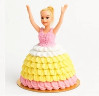 Wowkeet Doll Princess Cream Cake – Pink & Yellow Ruffle Design - 10–12 inches, 1.5 kg – 2 kg