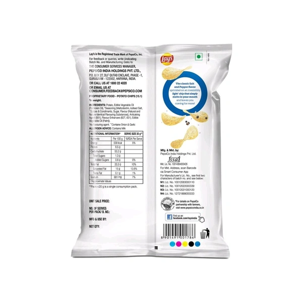 Lays Lay's Wafer Style - Salt with Pepper Potato Chips - 48 G, Chips