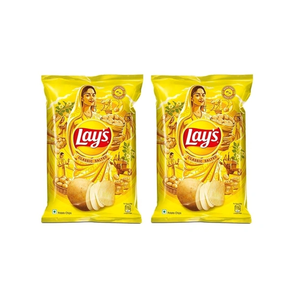 Lays  Lay's Classic Salted Flavor Potato Chips - Pack of 2 - 2 x 82 g, Chips