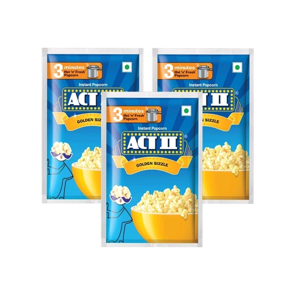 Act II Golden Sizzle Popcorn - Instant - Pack of 3 - 3 X 30g, Popcorn