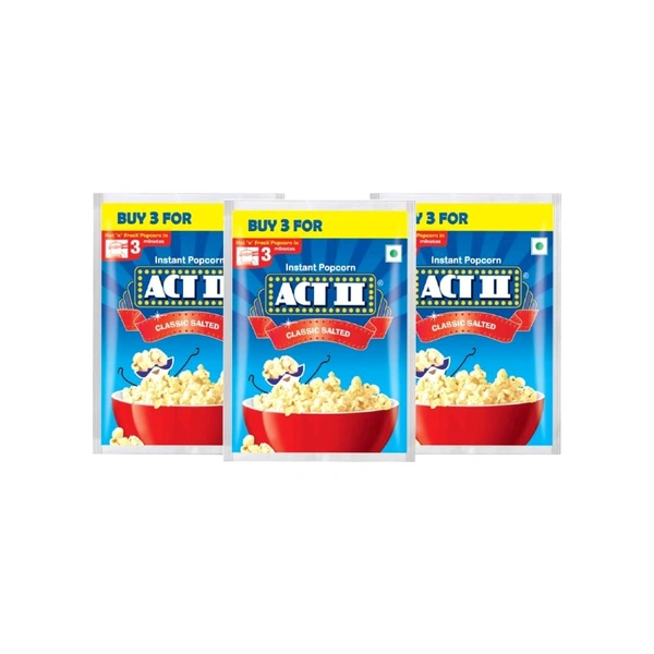 Act II Classic Salted Popcorn - Instant - Pack of 3 - 3 x 60 g, Popcorn