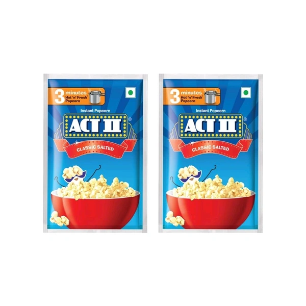 Act II Classic Salted Popcorn - Instant - 5 g Free - Pack of 2 - 2 x 30 g + 5 g
