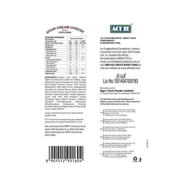 Act II Sour Cream & Cheese Popcorn - Ready to Eat - 50g