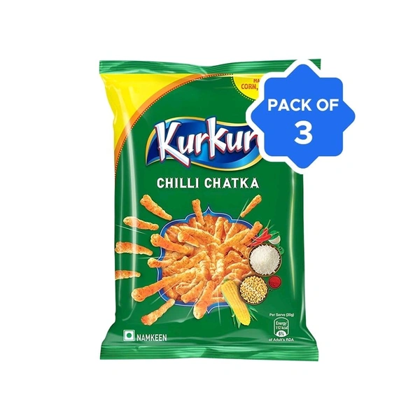 Kurkure Chilli Chatka Crisps - Pack of 3 - 3 x 68 g