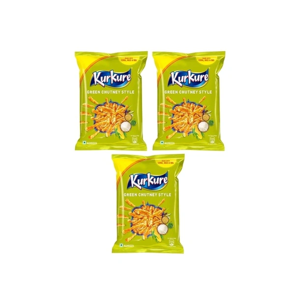 Kurkure Green Chutney Crisps - Pack of 3 - 3 x 68 g