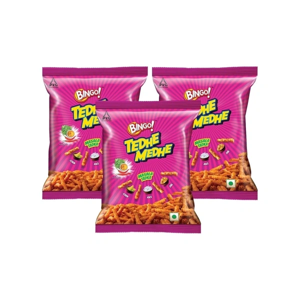 Bingo Tedhe Medhe Masala Tadka Crisps - Pack of 3 - 3 x 75 g