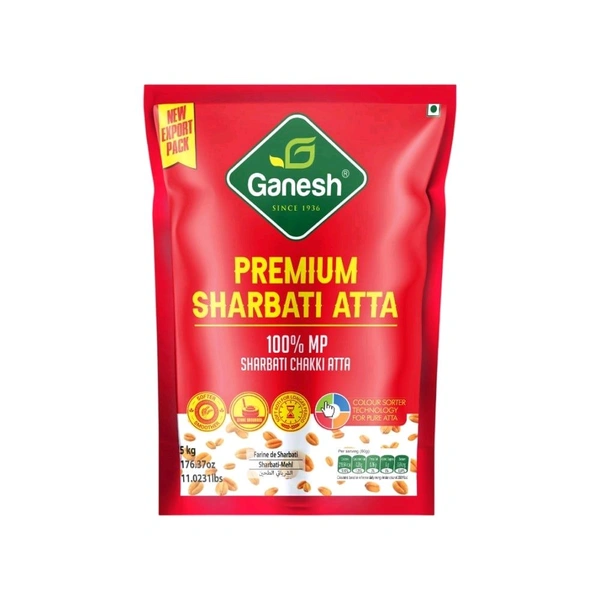 Ganesh Whole Wheat Premium Sharbati Atta - 5 Kg