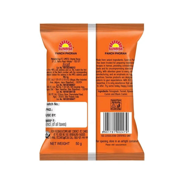 Sunrise Pure Panch Phoron Whole, 5 Spice - 50g