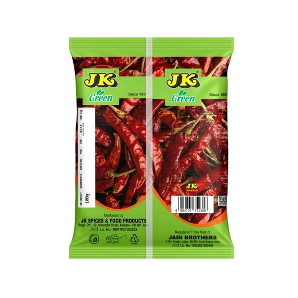 JK Green Red Chilli Whole (Guntur) - 100g