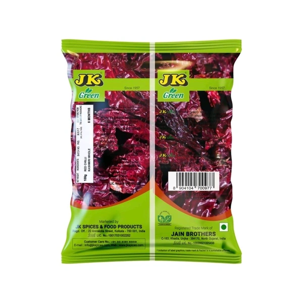 JK Green Kashmiri Red Chilli Whole - 100g