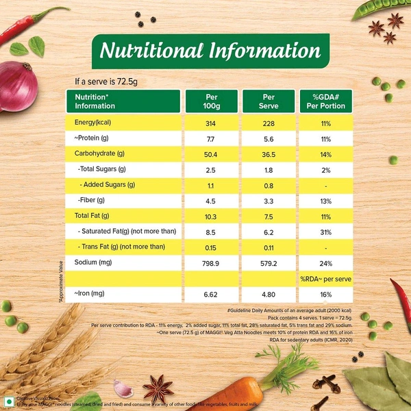 Maggie Maggi Nutri-licious Masala Veg Atta Noodles - 290 g