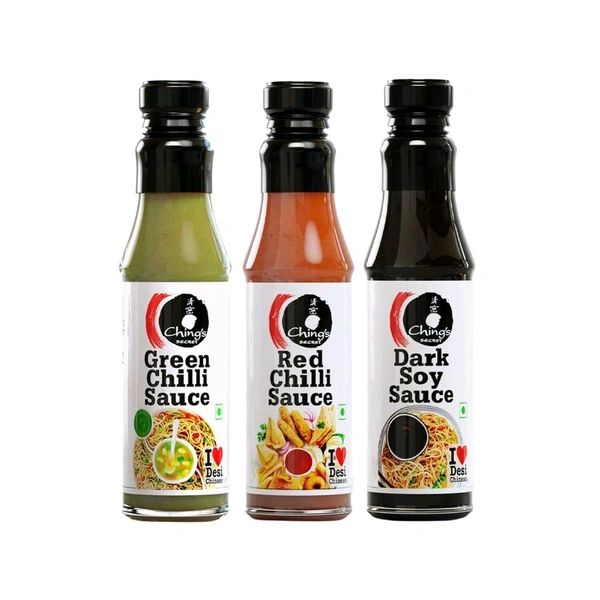 Ching's Secret Red Chilli Sauce + Ching's Secret Green Chilli Sauce + Ching's Secret Superior Dark Soy Sauce Combo - 190 g + 200 g + 210 g