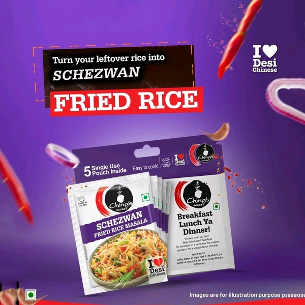 Ching's Secret Schezwan Fried Rice Masala Instant Mix - 5 Single Use Pouches - 5 x 20 g