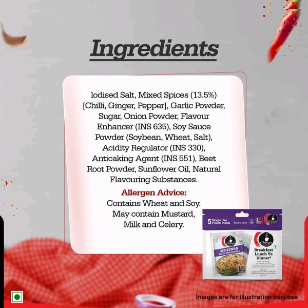 Ching's Secret Schezwan Fried Rice Masala Instant Mix - 5 Single Use Pouches - 5 x 20 g