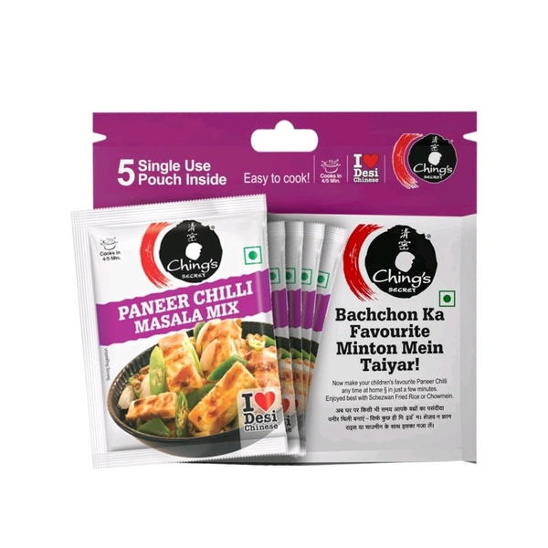 Ching's Secret Paneer Chilli Masala Instant Mix - 5 Single Use Pouches - 5 x 20 g
