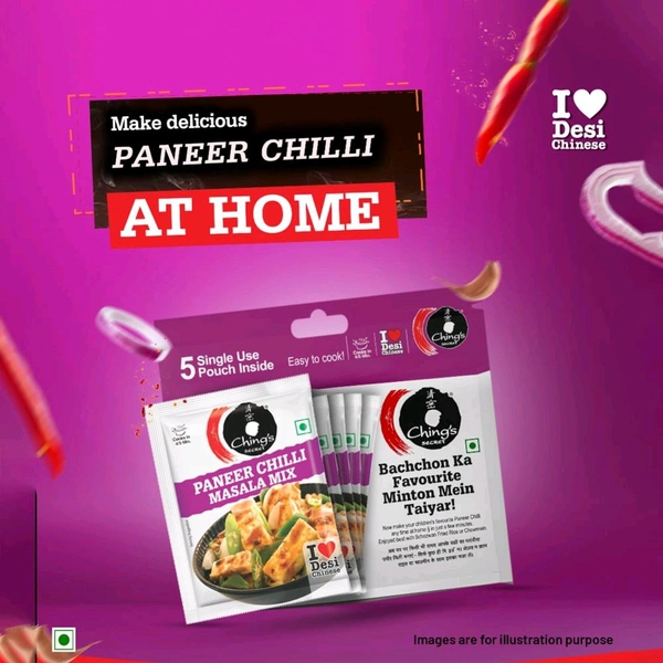 Ching's Secret Paneer Chilli Masala Instant Mix - 5 Single Use Pouches - 5 x 20 g