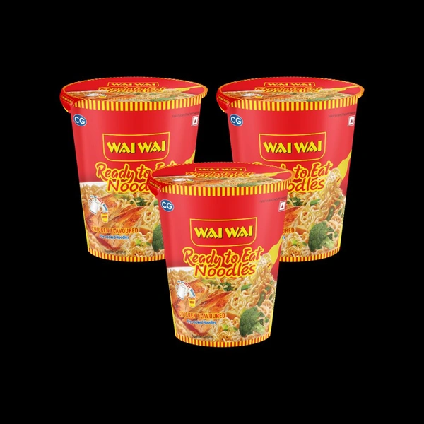 Wai Wai Ready To Eat Chicken Cup Noodles - Pack of 3 - 3 x 75 g
