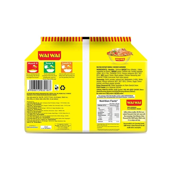 Wai Wai Ready To Eat Chicken Flavoured Noodles - 6 Pieces