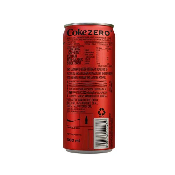Coca-Cola Zero Sugar Soft Drink Can - 300 ml