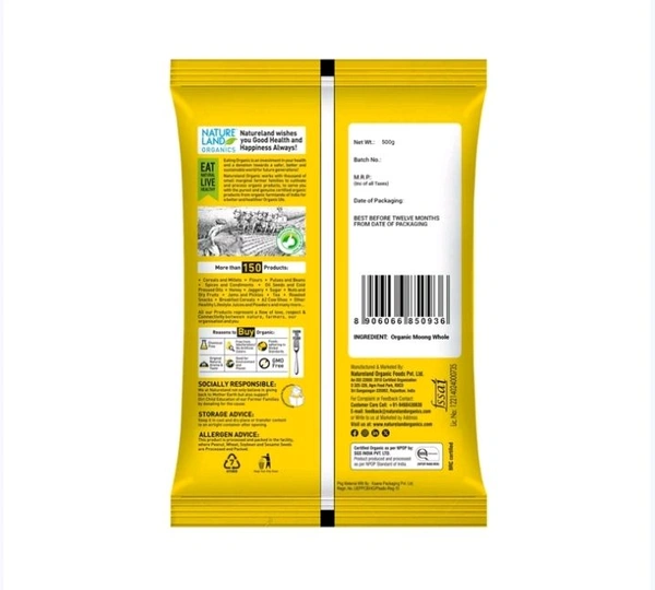 Natureland Organic Moong Dal (Dhuli) Washed Split - 500 g