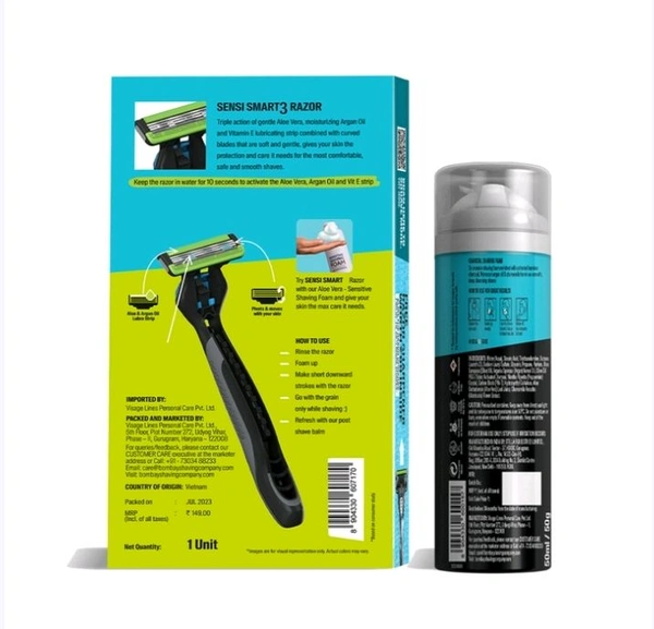 Bombay Shaving Company Sensi Smart 3 Razor & Charcoal Shaving Foam Combo - 1 pack