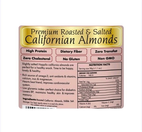 Happilo Premium Roasted & Salted Californian Flavoured Almonds (Swadisht Badam) - 35 g