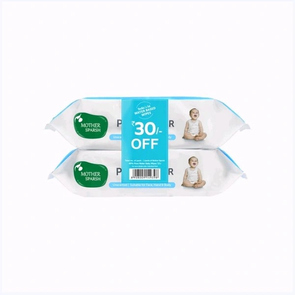 Mother Sparsh 99% Unscented Pure Water Baby Wipes - 2×72 wipes