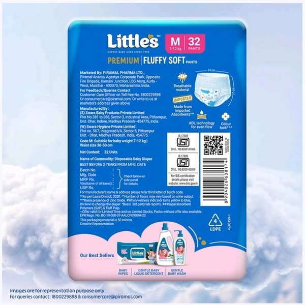 Little's Fluffy Soft Baby Diaper - 2×32 pcs